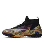 Tempesta Men’s Turf Football Boots in black with gold graphic design displayed on a clean white background