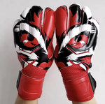 Pair of Men's Hunter Goalkeeper Gloves with a red, white, and red eye design on a white background.