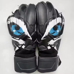 Pair of Men's Hunter Goalkeeper Gloves with a black, white, and blue eye design on a white background.