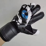 Pair of Men's Hunter Goalkeeper Gloves with a black, white, and blue eye design on a white background.