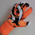 Pair of Men's Hunter Goalkeeper Gloves with a orange, white, and orange eye design on a white background.