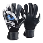 Pair of Men's Hunter Goalkeeper Gloves with a black, white, and blue eye design on a white background.