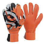 Pair of Men's Hunter Goalkeeper Gloves with a orange, white, and orange eye design on a white background.