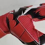 Detail of the red and black design with mesh fabric on the back of a Men's Hunter Goalkeeper Glove on a white background.
